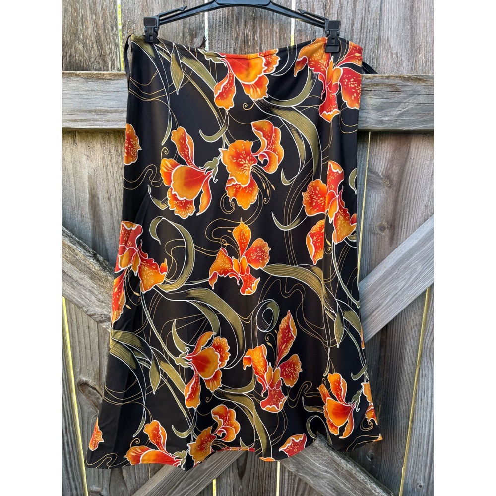 Amanda Smith Silk Midi Skirt Floral Tropical Brown Orange Sz 8 Dark Cottagecore